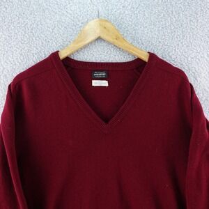 Vintage 70s 80s Brooks Brothers Men XL Lambswool Sweater V-Neck Burgundy England